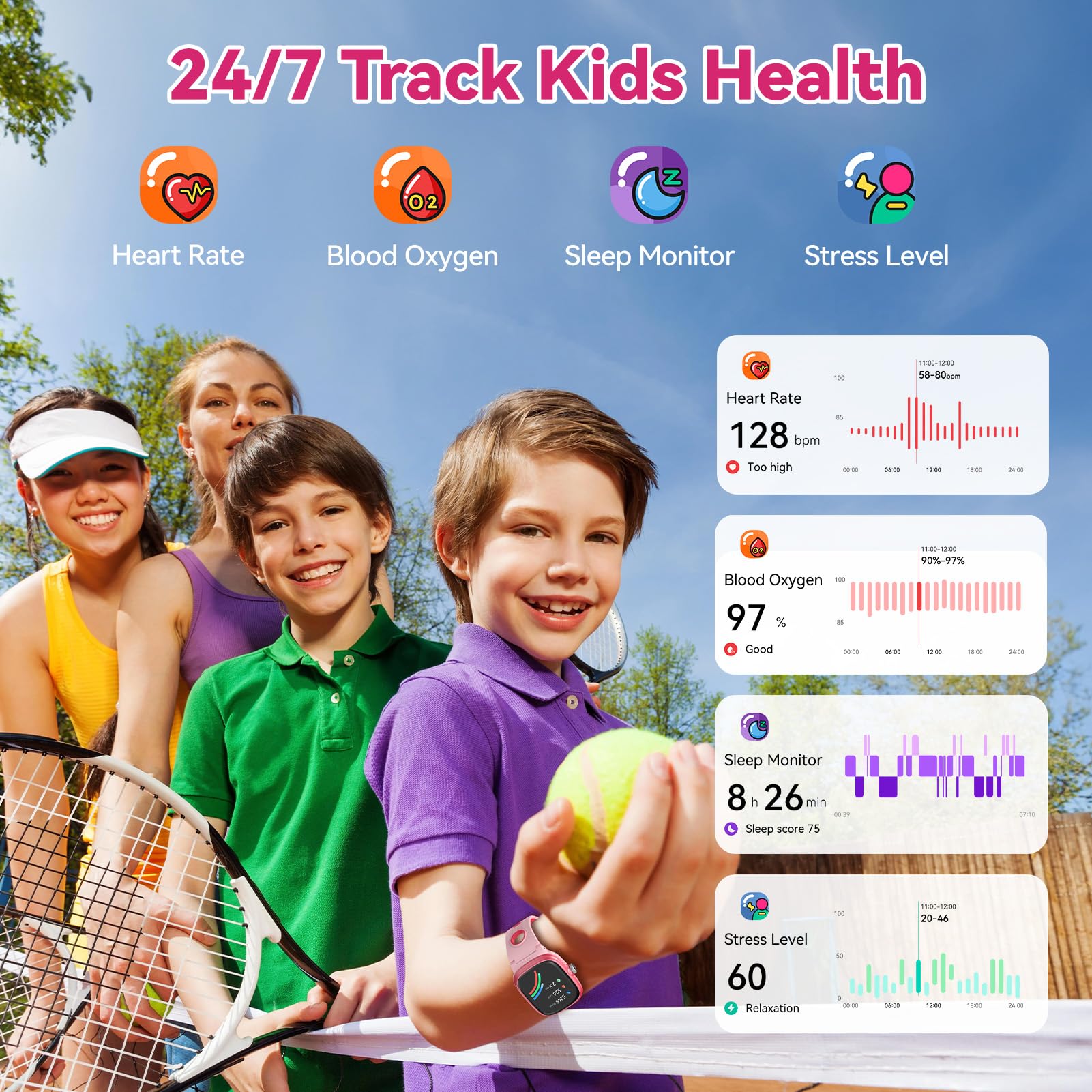 Smart Watch For Kids Girls Boys With Sleep | Health | Activity Tracker, Games, Alarm, Ip68 Waterproof Kids Fitness Watch With Pe